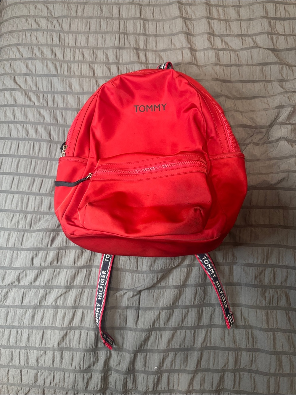 Tommy Hilfiger Bright Red Nylon Backpack with Logo Straps